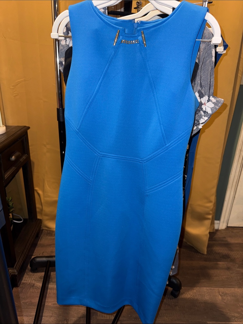 Ivanka Trump Cobalt Blue Sleeveless Sheath Dress with Gold Accent